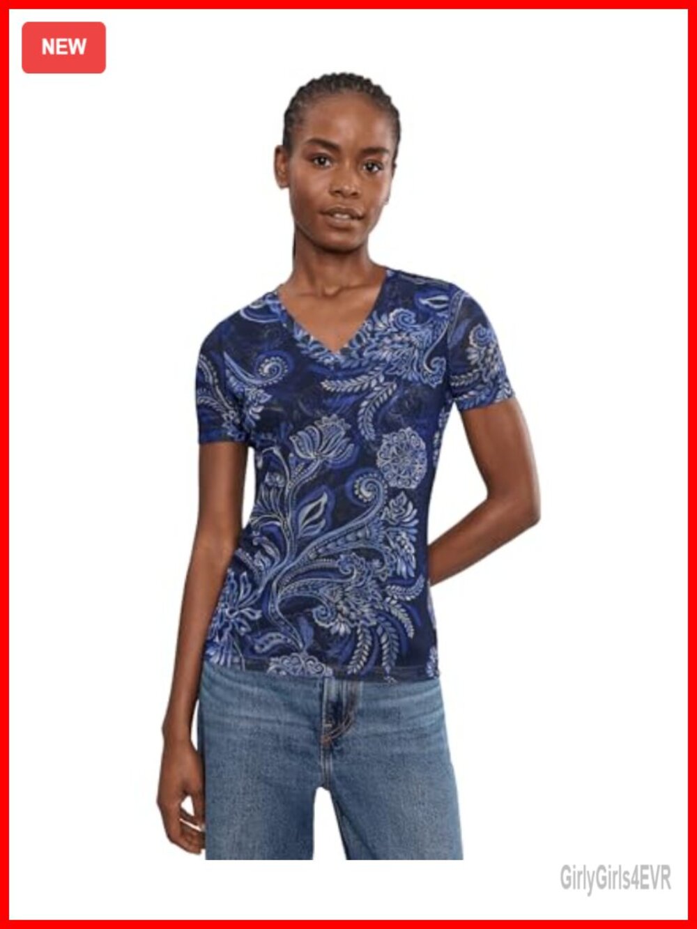 Women's Mesh V-Neck Short Sleeve Tee Paisley Party Top